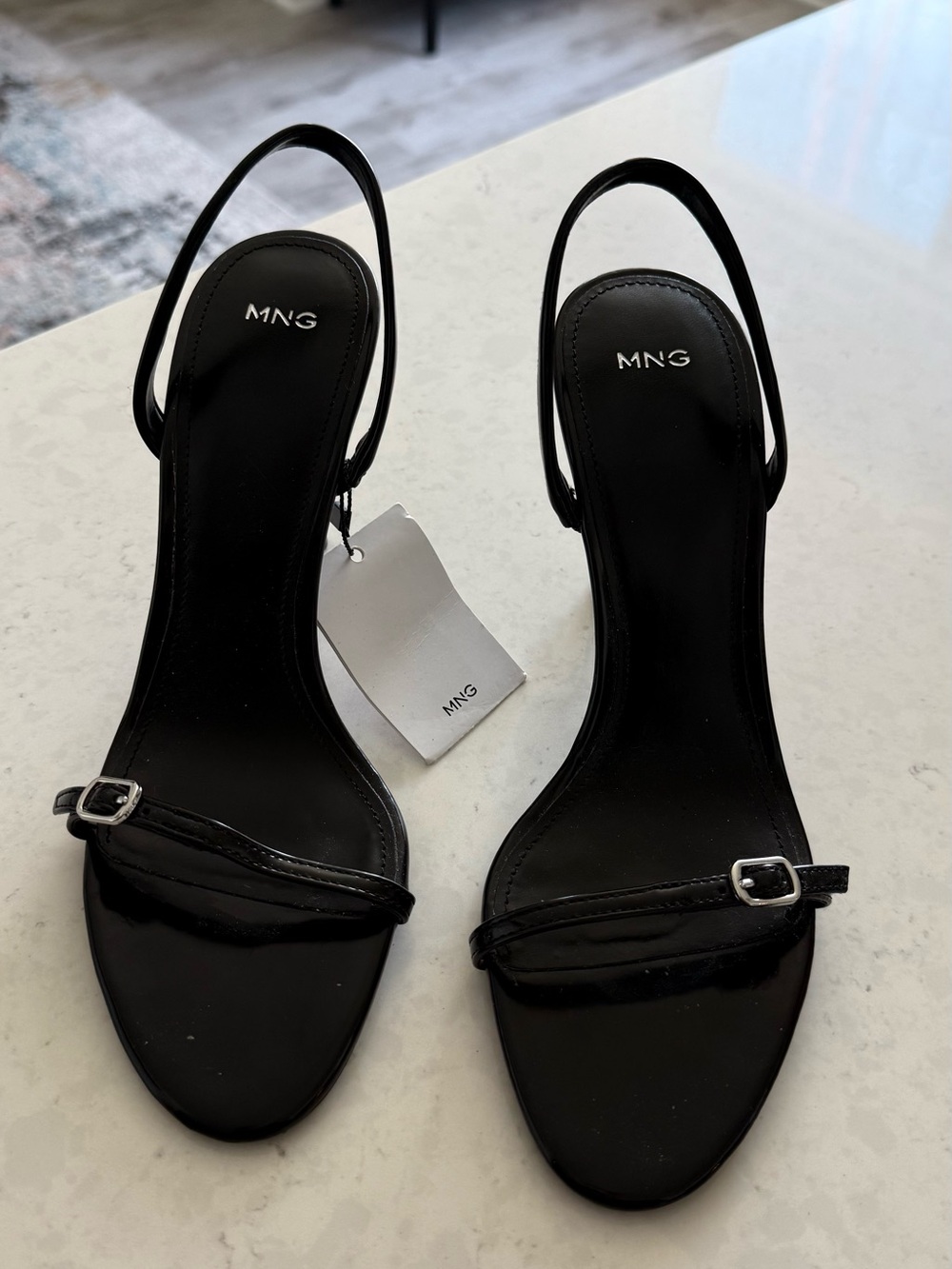Mango Black Slingback Toe-Strap Heels